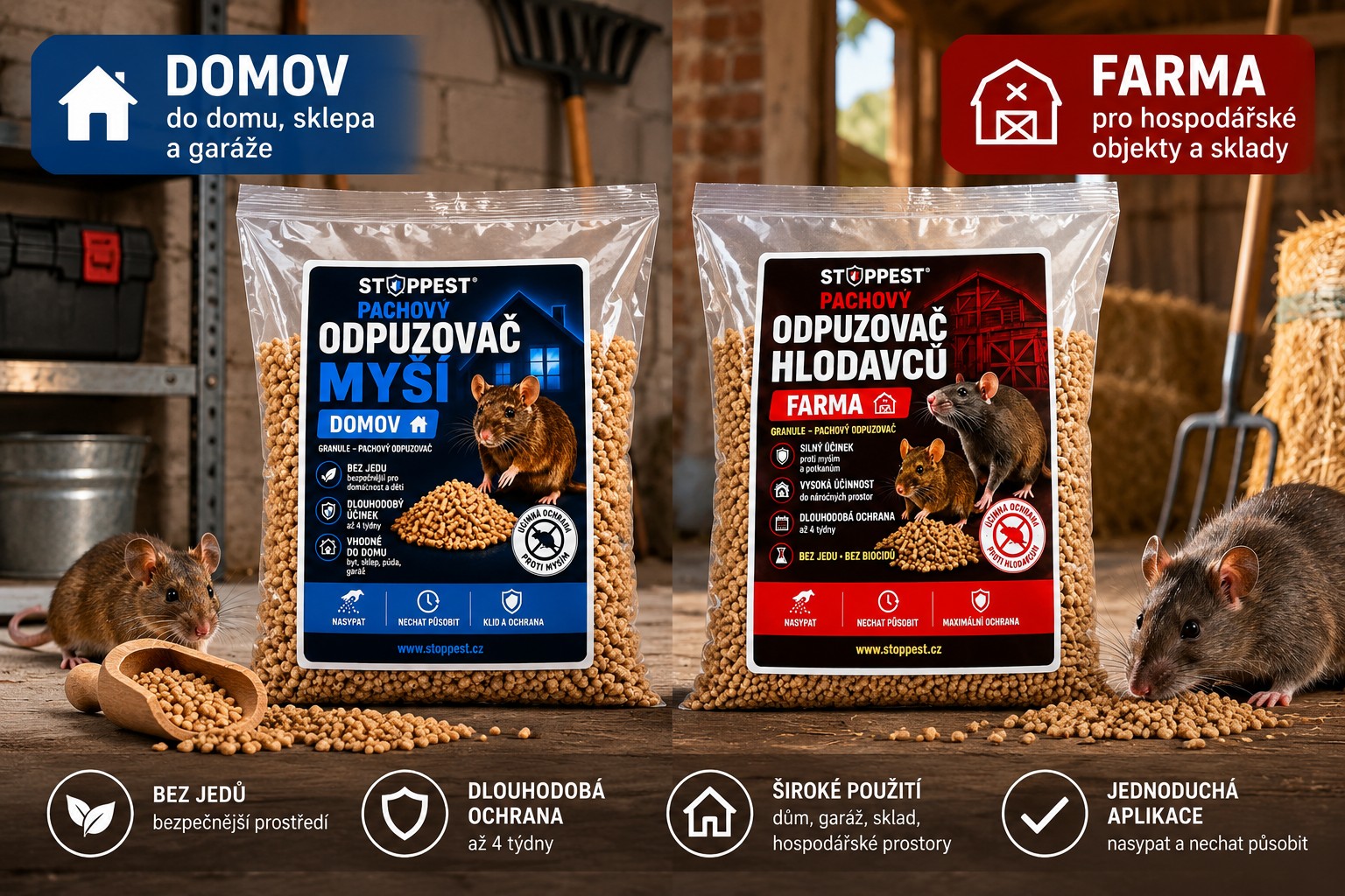 🐭 Myši a potkani bez jedů? Vyzkoušejte pachové granule DOMOV a FARMA