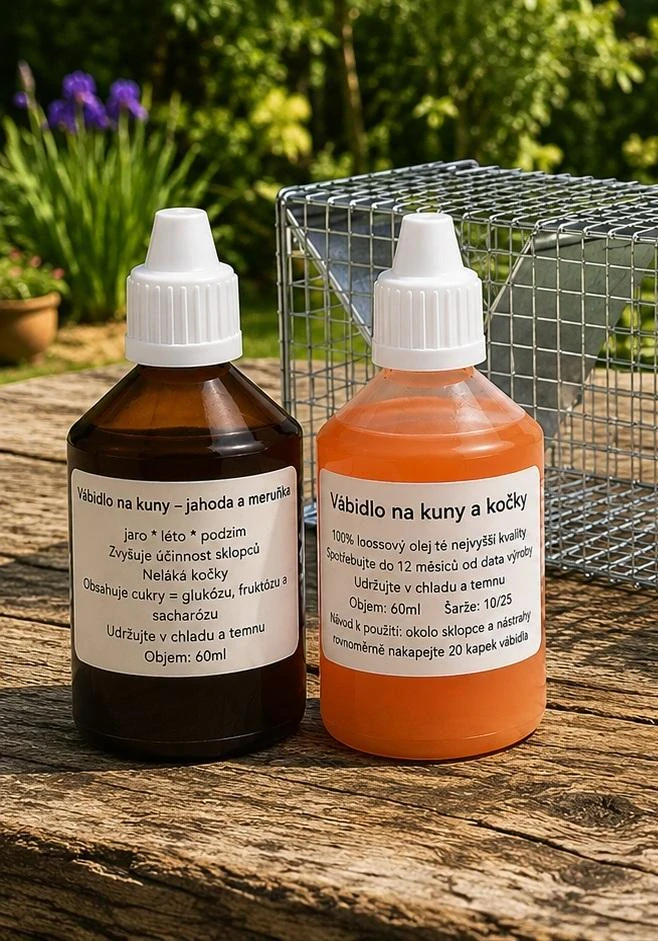 Celoroční sada vábidel na kuny FRUIT + SALMON – 2×60 ml