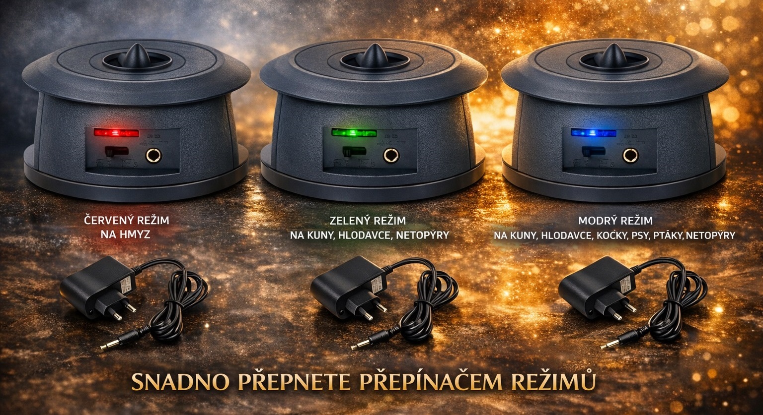 Sada proti kunám na velkou půdu – 2× 3D odpuzovač 1700 m³ + 2x kabel 5,5 m