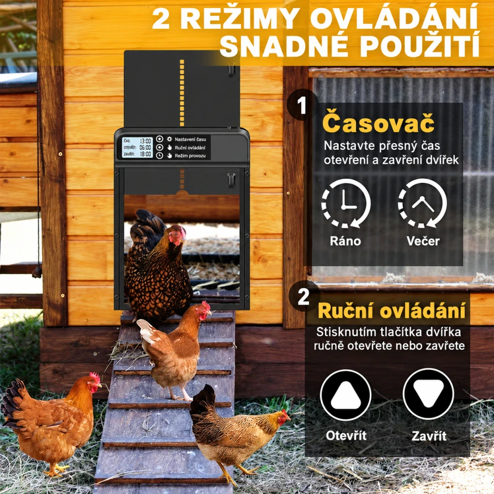 Automatická dvířka ke kurníku s časovačem – kovová